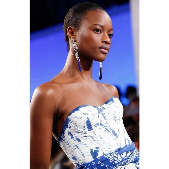 Ralph Lauren Collection Cotton Strapless Midi Dress Runway Fit Flare 10 M Blue - Picture 16 of 16